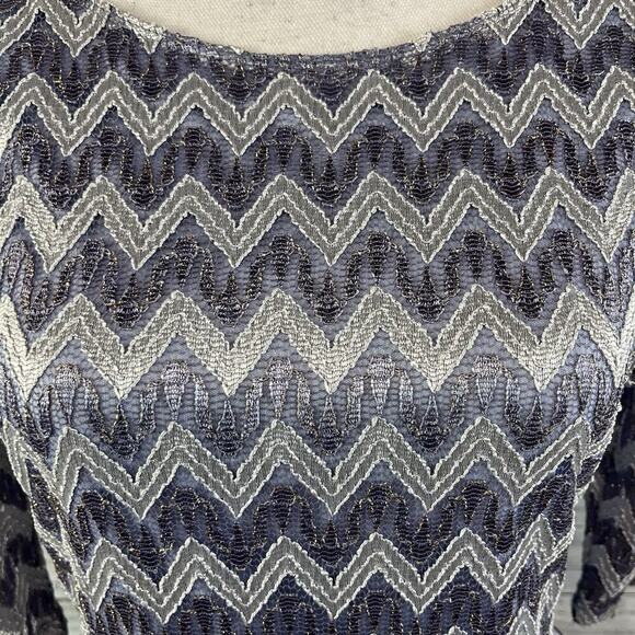 Connect Apparel Dress sz 10 Lilac Silver Gold Chevron Lace Straight Stretch Knee - Picture 6 of 11